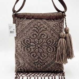 ATP Denim Indira Crossbody Bag in Coffee - Boho Beaded Fringe Purse